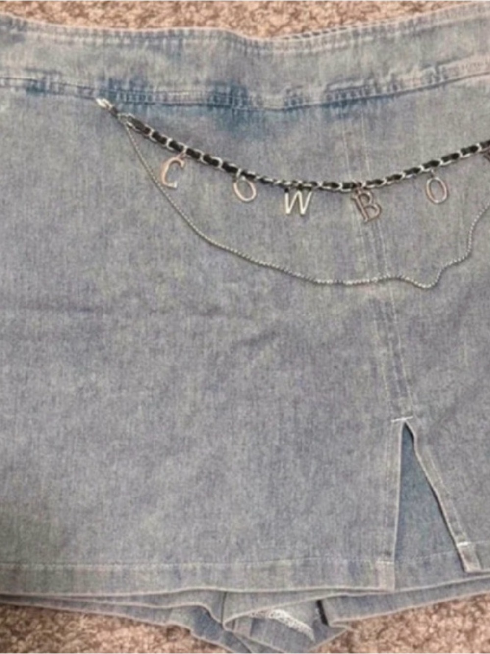 Denim Women Jeans Shorts with 'COWBOY' Charm Chain - Light Blue